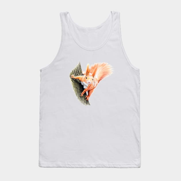 Red Squirrel Coloured pencil Drawing Tank Top by Sandra Warmerdam